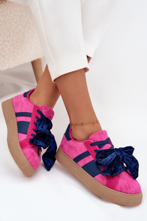 Dames sportieve schoenen met velours strik, roze, Ashlyn Dames sportieve schoenen met velours strik, roze, Ashlyn