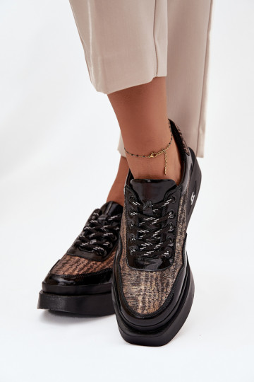 Leren dames veterschoenen met plateau Artiker 57C2044, zwarte kleur 2