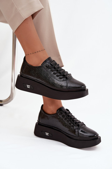 Leren dames halfhoge schoenen met plateau Artiker 57C2041, zwarte kleur