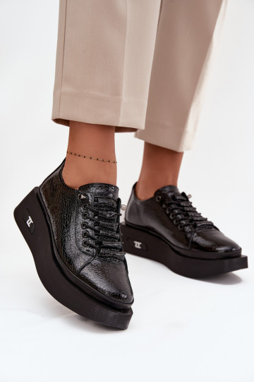 Leren dames halfhoge schoenen met plateau Artiker 57C2041, zwarte kleur 2