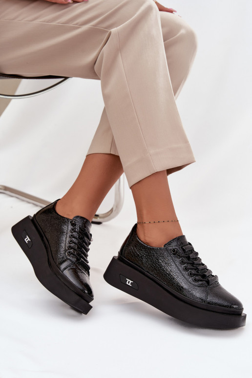 Leren dames halfhoge schoenen met plateau Artiker 57C2041, zwarte kleur