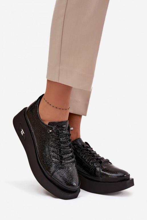 Leren dames halfhoge schoenen met plateau Artiker 57C2041, zwarte kleur