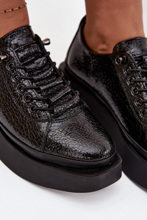 Leren dames halfhoge schoenen met plateau Artiker 57C2041, zwarte kleur