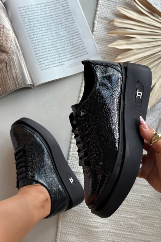 Leren dames halfhoge schoenen met plateau Artiker 57C2041, zwarte kleur