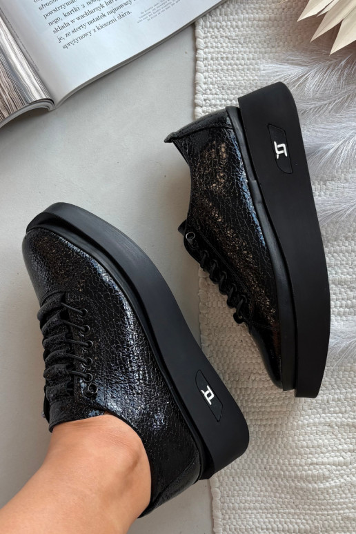 Leren dames halfhoge schoenen met plateau Artiker 57C2041, zwarte kleur