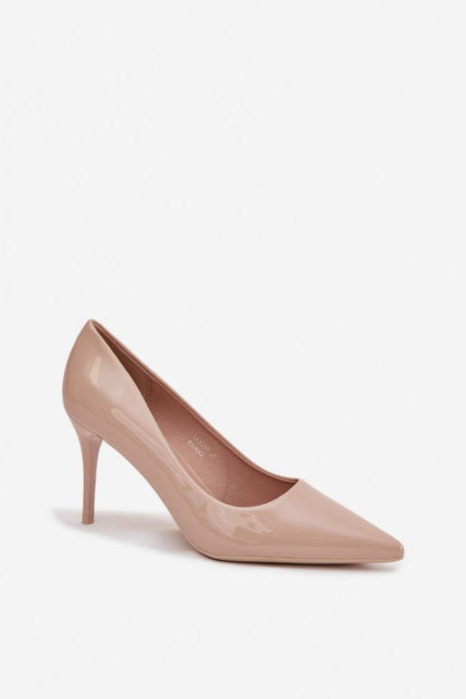 Lakkleur eco-leer hoge hakken voor dames met spitse neuzen zandkleur Jadira Lakkleur eco-leer hoge hakken voor dames met spitse neuzen zandkleur Jadira