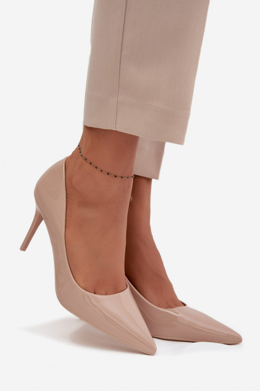 Lakkleur eco-leer hoge hakken voor dames met spitse neuzen zandkleur Jadira Lakkleur eco-leer hoge hakken voor dames met spitse neuzen zandkleur Jadira