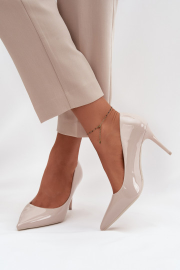 Lakkleur eco-leer hoge hakken voor dames met spitse neuzen ivoorkleur Jadira