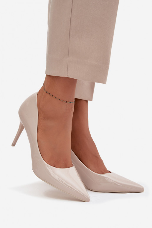 Lakkleur eco-leer hoge hakken voor dames met spitse neuzen ivoorkleur Jadira