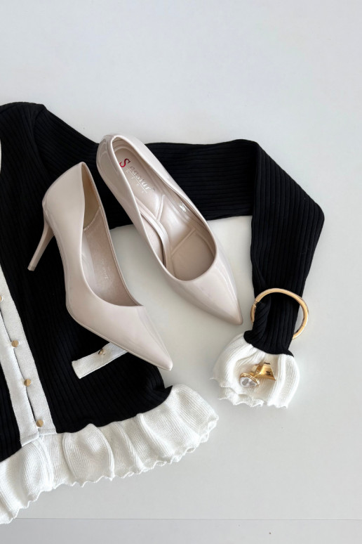 Lakkleur eco-leer hoge hakken voor dames met spitse neuzen ivoorkleur Jadira