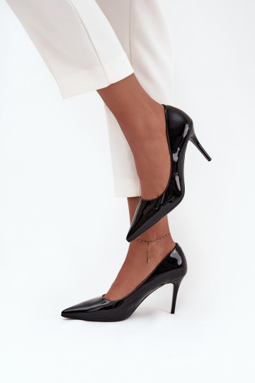 Dames lak hoge hak schoenen „Jadira" met spitse neuzen, zwart