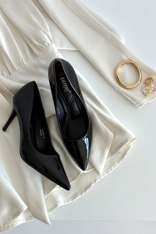 Dames lak hoge hak schoenen „Jadira" met spitse neuzen, zwart