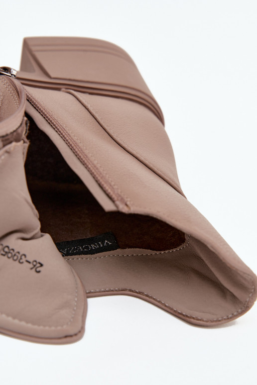 Dames enkellaarsjes van natuurlijk leer met klittenband, gevoerd, Vinceza 39950 zandkleur