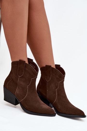Instap cowboystijl dames enkellaarsjes van natuurlijk suede Beretta chocolade