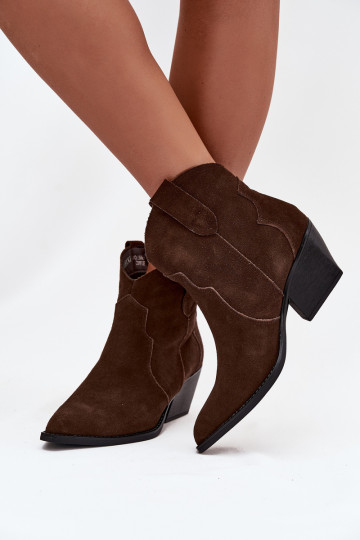 Instap cowboystijl dames enkellaarsjes van natuurlijk suede Beretta chocolade 2