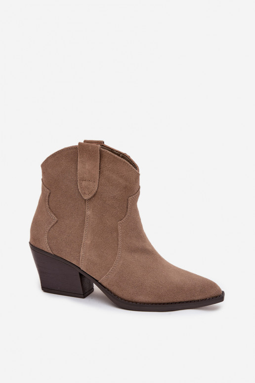 Instap cowboystijl dames enkellaarsjes van natuurlijk suede Beretta zandkleur