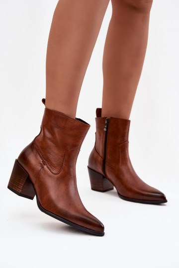 Leer Laarzen in coInboystijl Dames met hakken opInarmen Zazoo 60565 bruine kleur 2