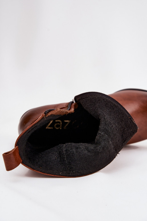 Leer Laarzen in coInboystijl Dames met hakken opInarmen Zazoo 60565 bruine kleur