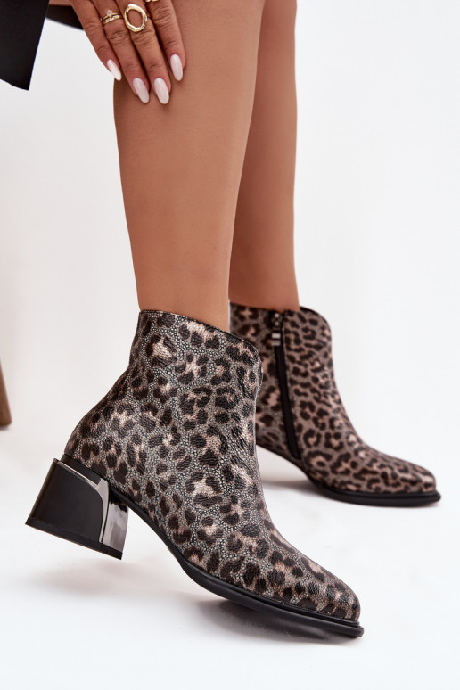 Leer Dameslaarzen Op Klok opInarmen met luipaardbontpatronen D&A CR52-622 ZInart en-gouden kleur