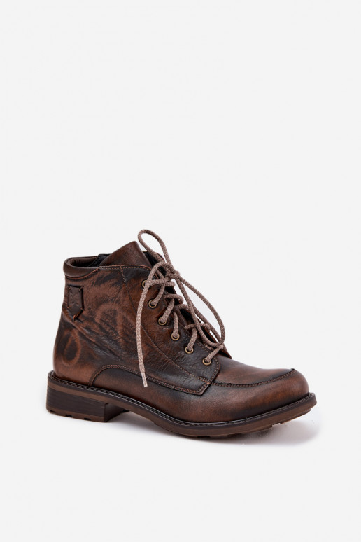 DameslaarzenOpturalnej Skóry met brede hakken Het heeftciejka 07063-02 bruine kleur