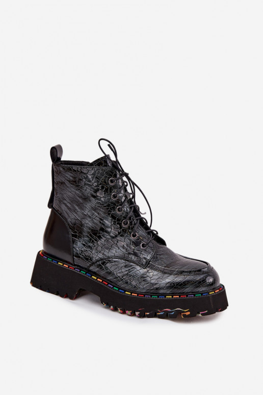 Leer met lakeffect Dameslaarzen Artiker 57C0065 grijs