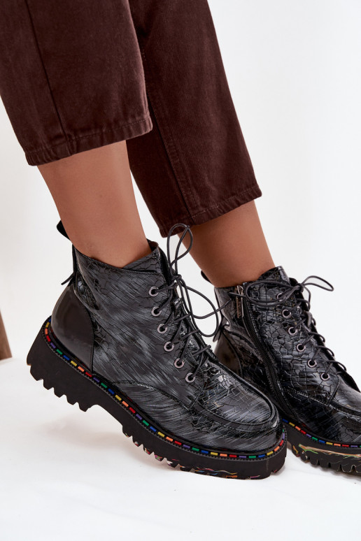 Leer met lakeffect Dameslaarzen Artiker 57C0065 grijs