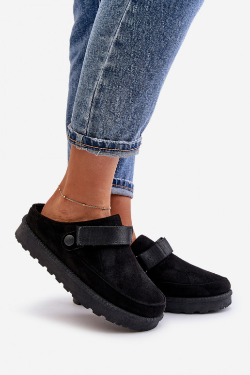 Dames Slippers opInarmen met bont erin met platform zInart Azida