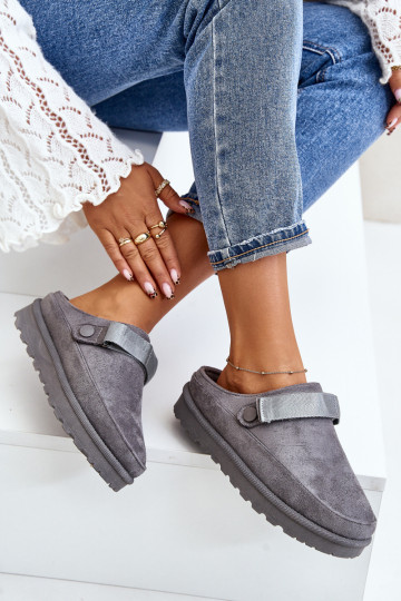 Dames Slippers opInarmen met bont erin met platform grijs Azida