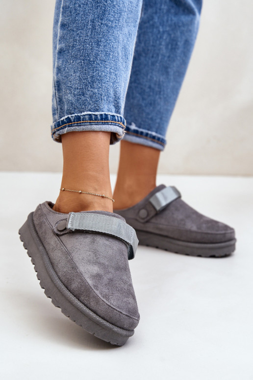 Dames Slippers opInarmen met bont erin met platform grijs Azida