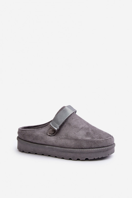 Dames Slippers opInarmen met bont erin met platform grijs Azida