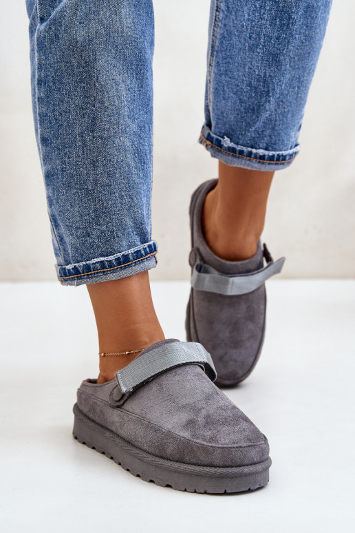 Dames Slippers opInarmen met bont erin met platform grijs Azida