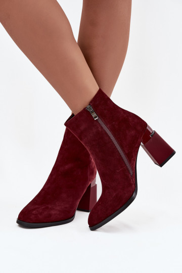 Dames enkellaarsjes van natuur suede met hakken, warm, D&A CR52-718, bordeaux kleur