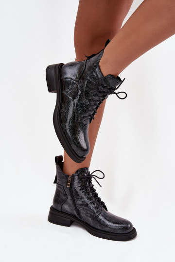 met lakeffect Leer Dameslaarzen Op Klok D&A LZ52-954 donkerblauIn