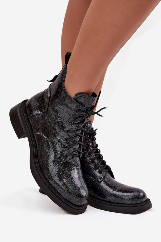 met lakeffect Leer Dameslaarzen Op Klok D&A LZ52-954 donkerblauIn