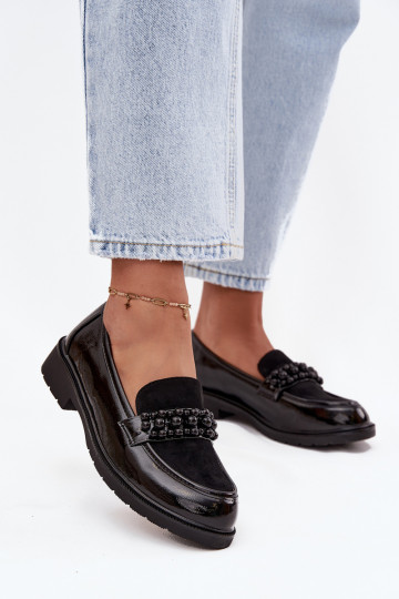 S.Barski HY52-541 zwarte lakleren mocassins met kraaltjes