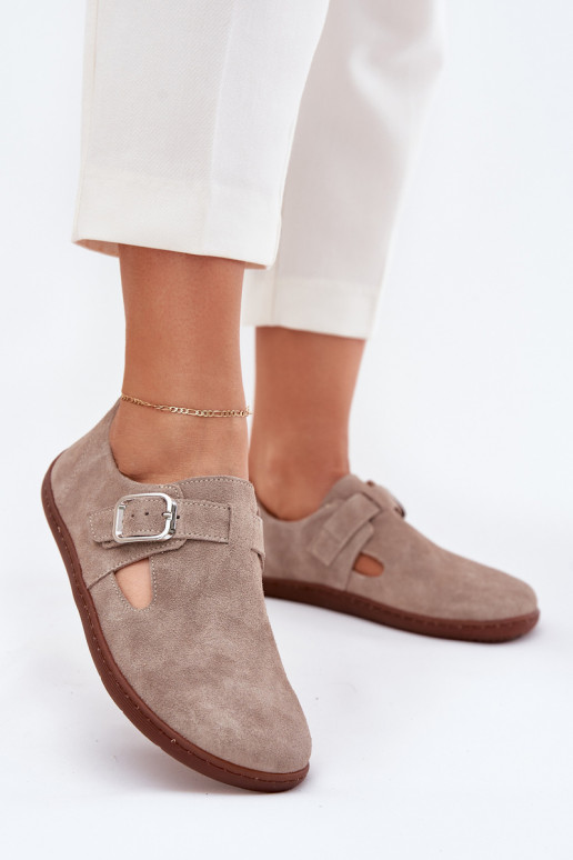 van suède schoenen Barefoot Dames met gespen Zazoo N1261 beige