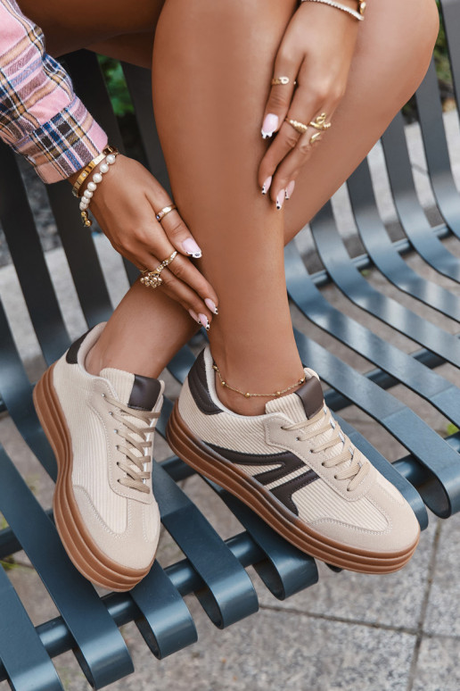 Dames velours sneakers in sportieve stijl met plateau, zandkleurig Corynelle