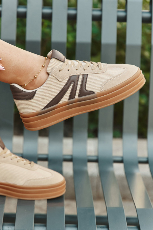 Dames velours sneakers in sportieve stijl met plateau, zandkleurig Corynelle