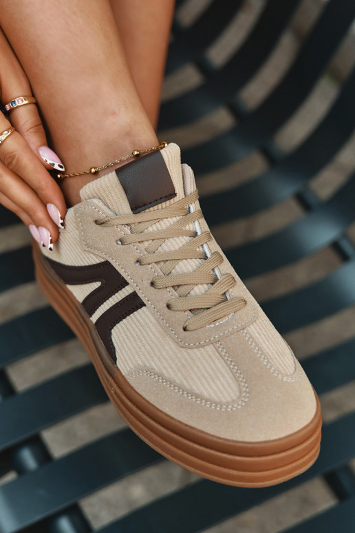 Dames velours sneakers in sportieve stijl met plateau, zandkleurig Corynelle