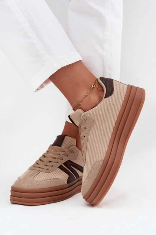 Dames velours sneakers in sportieve stijl met plateau, zandkleurig Corynelle