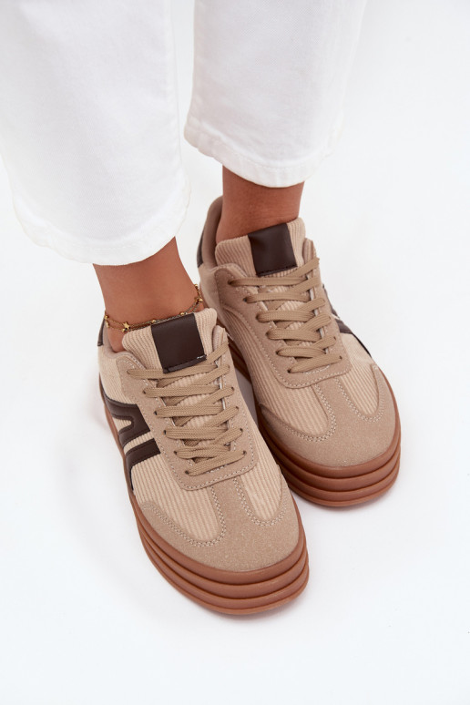 Dames velours sneakers in sportieve stijl met plateau, zandkleurig Corynelle