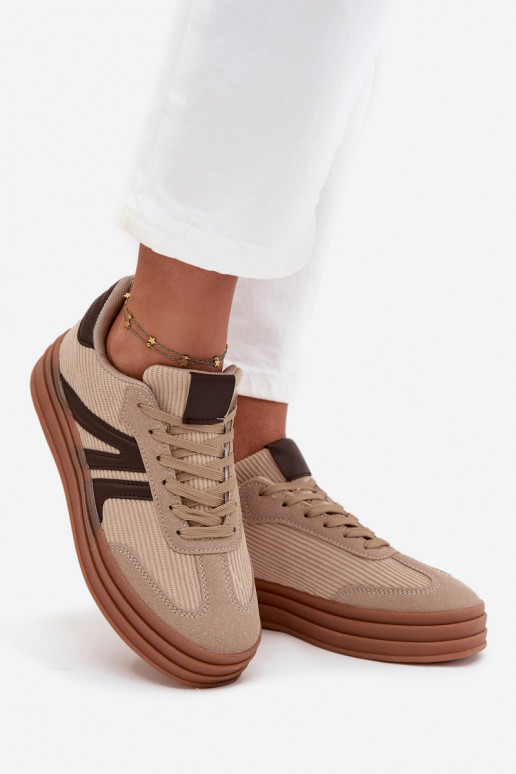 Dames velours sneakers in sportieve stijl met plateau, zandkleurig Corynelle