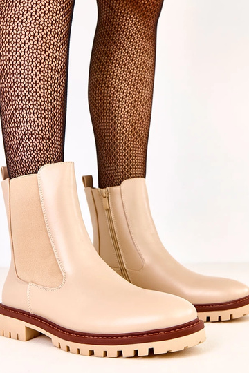 Beige platte enkellaarsjes met elastische inzet Terrami