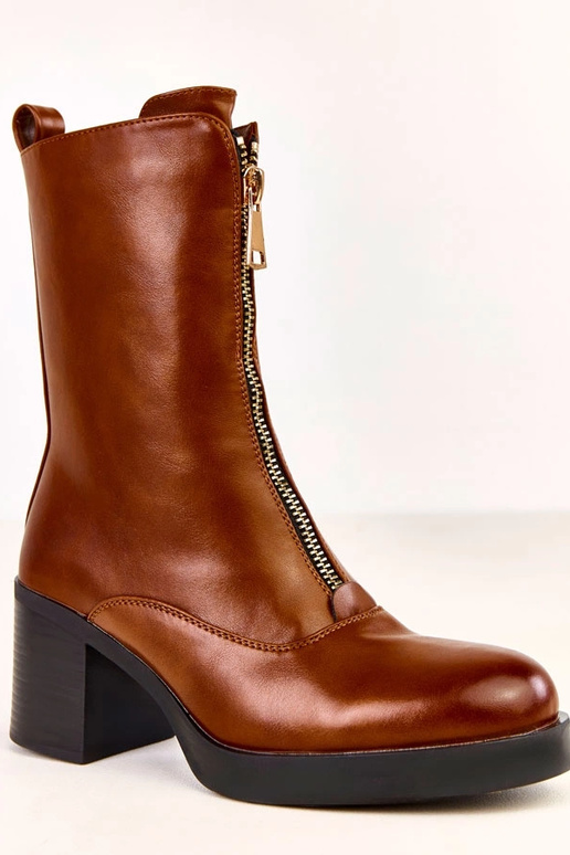 Bruine enkellaarsjes met hak en...