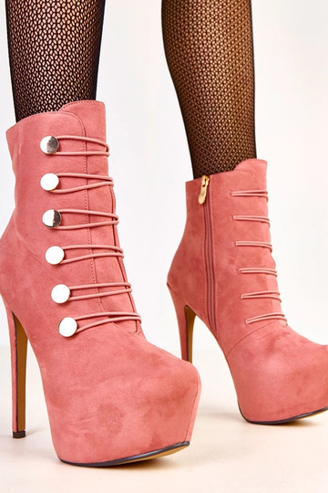 Roze enkellaarsjes met gouden knopen Courtney