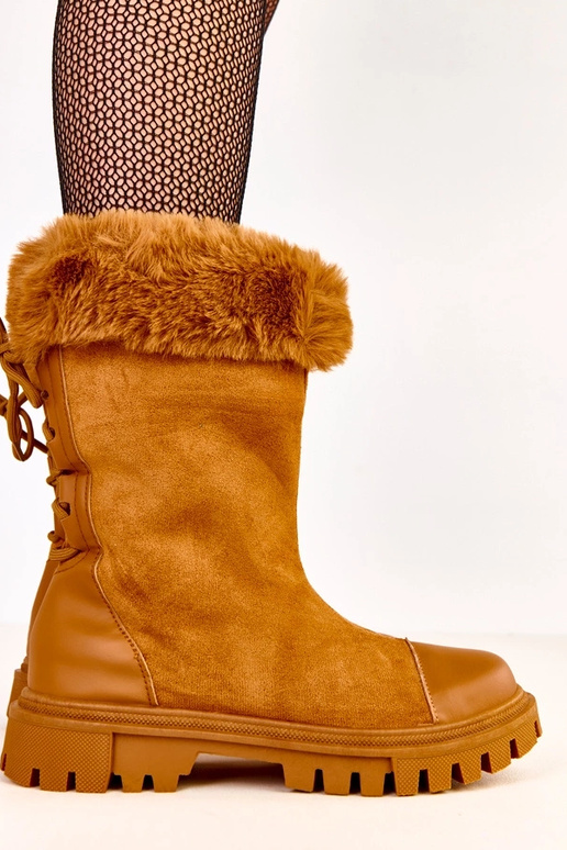 Beige enkellaarsjes met kunstsuède...