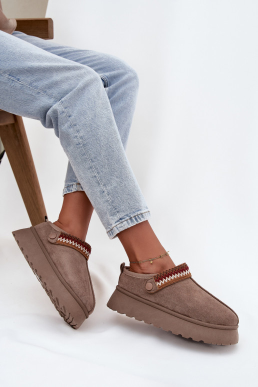 Sneeuwlaarzen voor dames laag met bewegende riempjes en borduurwerk, met platform zandkleurig Lyrisse