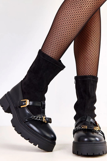 Zwarte trekking schoenen versierd met een teddybeer en een gesp Hariet 2