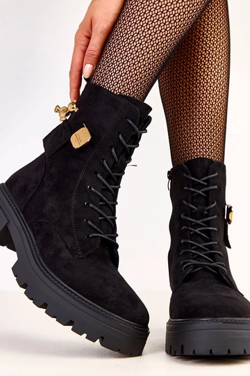 Zwarte dames wandelschoenen met gouden teddybeer Messey 2