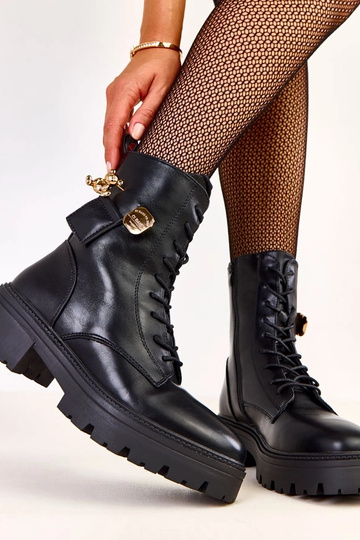 Zwarte dames wandelschoenen met gouden teddybeer Valery 2